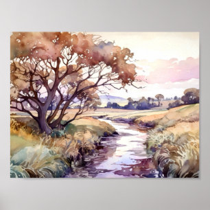Rural River Watercolor Poster