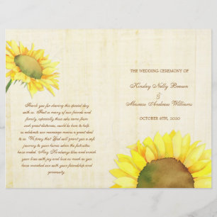 Rural Sunflowers Wedding Ceremony Bi Fold Programs
