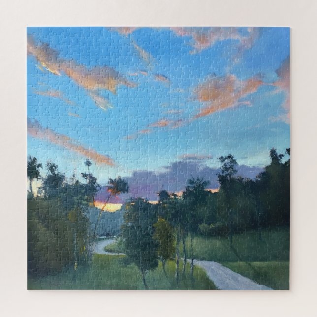 Rural Sunset Country Road Landscape Painting Jigsaw Puzzle (Vertical)