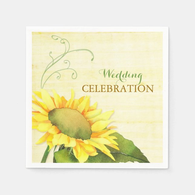 Rural Watercolor Sunflower Wedding Napkin (Front)