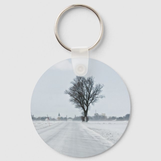 Rural winter road key ring (Front)