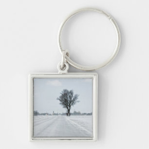 Rural winter road key ring