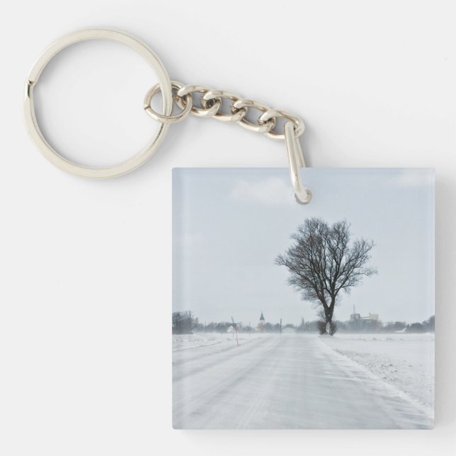 Rural winter road key ring (Front)