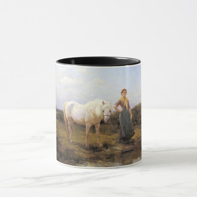Rural Young Woman Taking a Horse to Water Mug (Center)