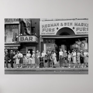 Rush Hour Bus Queue - Detroit 1942 Poster