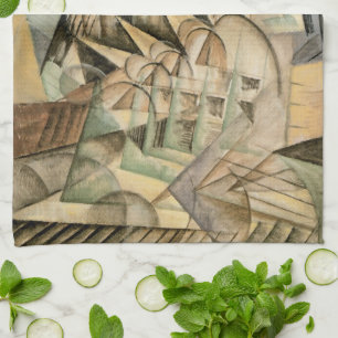 Rush Hour, New York by Max Weber, Vintage Cubism Tea Towel