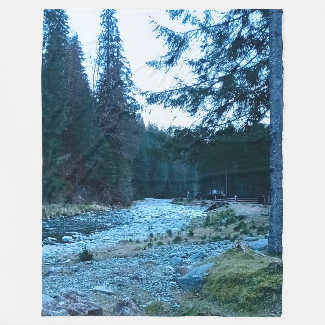 Rushing Mountain Stream – Wild Nature Romania Fleece Blanket (Front)