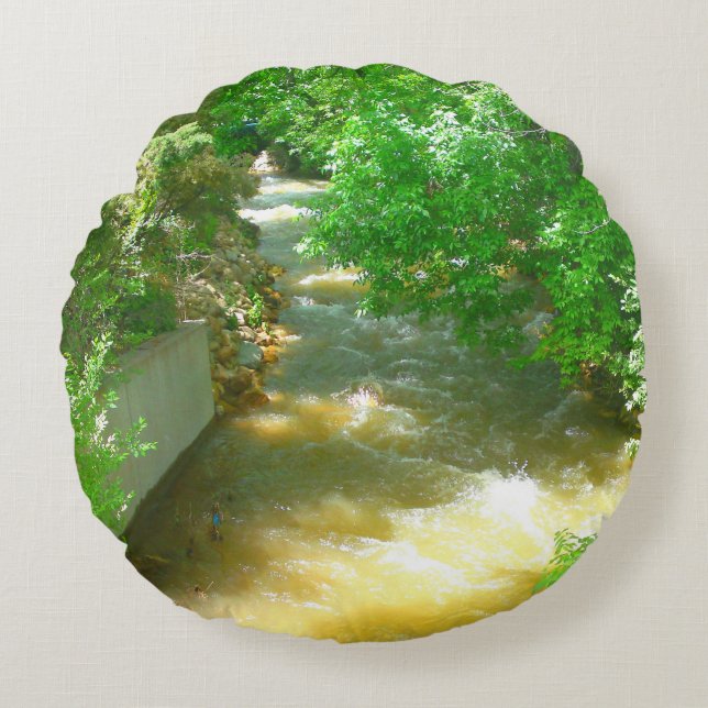 Rushing River under the Trees Round Cushion (Front)