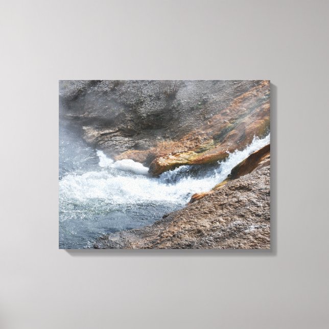 Rushing Waterfall Rocks Yellowstone Water River Canvas Print (Front)
