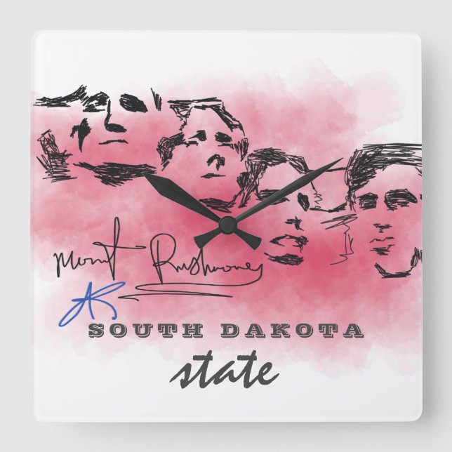 Rushmore National Memorial Drawing SOUTH DAKOTA Square Wall Clock (Front)