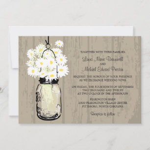 Rusic Brown Mason Jar Wild White Daisies Invitation