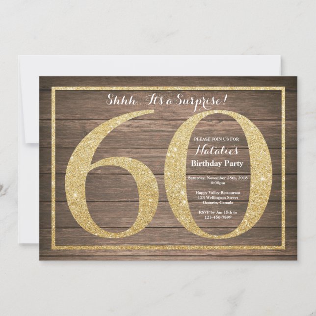 Rusic Surprise 60th Birthday Invitation Gold (Front)
