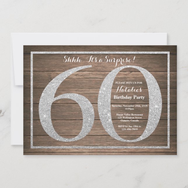 Rusic Surprise 60th Birthday Invitation Silver (Front)