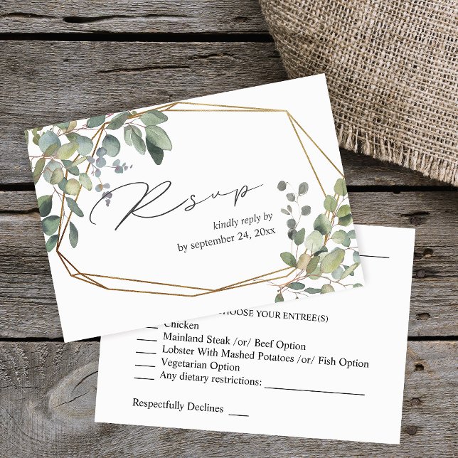 Rusitc Eucalyptus & Gold with Meal RSVP Card (Creator Uploaded)