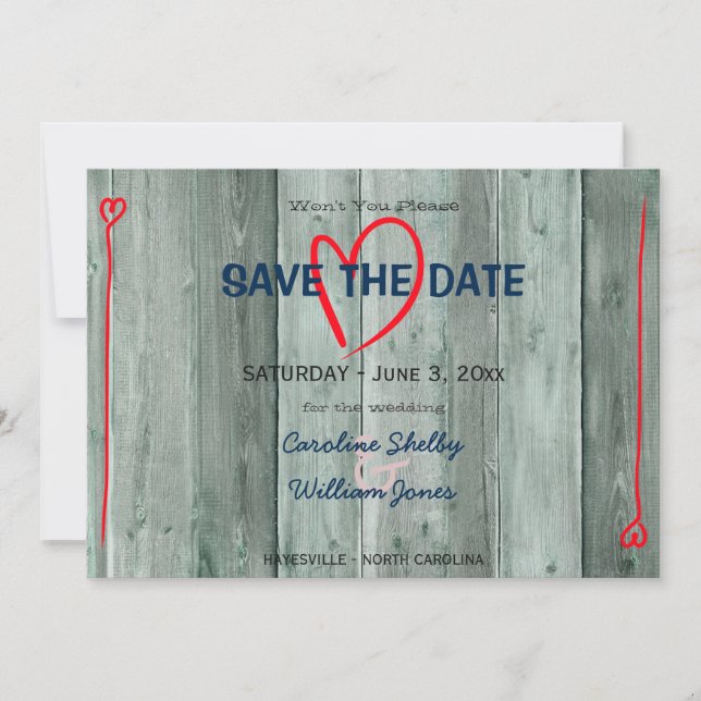 Rusitc Red Heart and Wood Save the Date (Front)