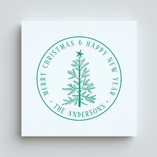 Rusitc Winter Merry Christmas & Happy New Year  Rubber Stamp
