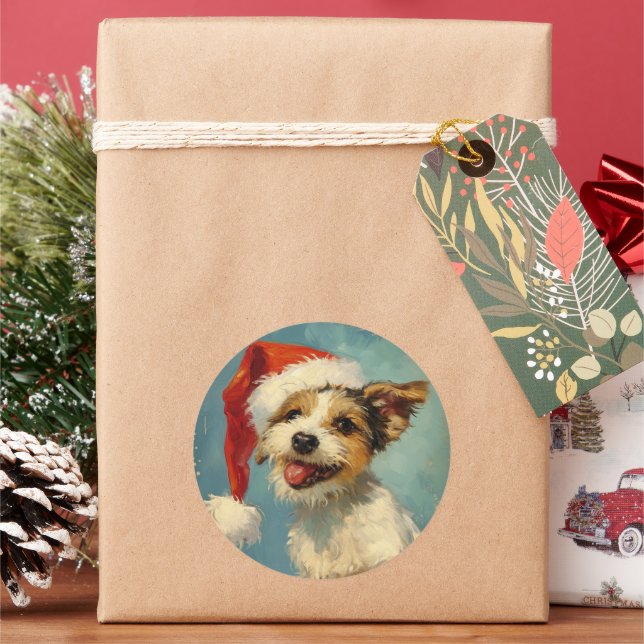 Russel Terrier Christmas  Classic Round Sticker (Holiday)