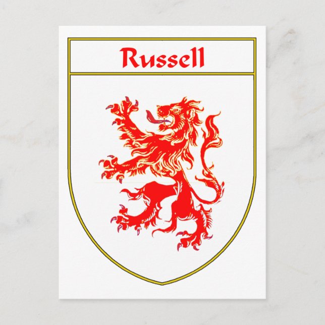 Russell Coat of Arms/Family Crest Postcard (Front)