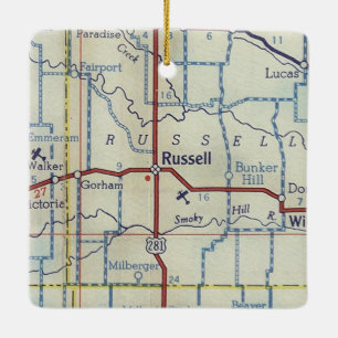 Russell Kansas Vintage Map Ceramic Ornament