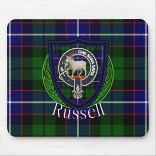 Russell Scottish Clan Tartan and Crest Mouse Mat