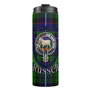 Russell Scottish Clan Tartan & Crest Thermal Tumbler