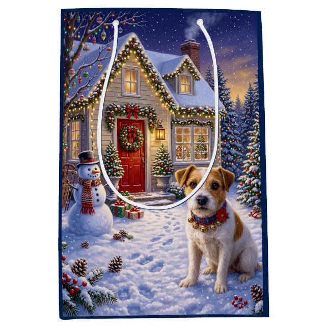 Russell terrier holiday medium gift bag (Front)