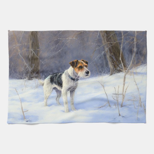 Russell Terrier Let It Snow Christmas Tea Towel (Horizontal)