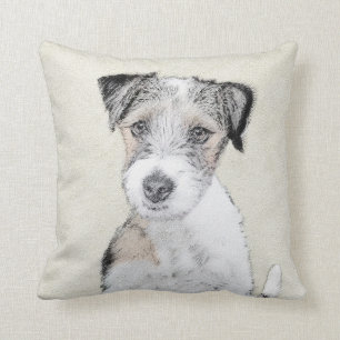 Russell Terrier Rough Painting - Original Dog Art Cushion