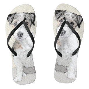 Russell Terrier Rough Painting - Original Dog Art Flip Flops