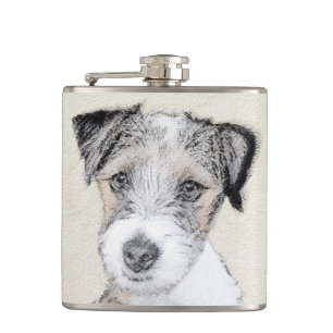 Russell Terrier Rough Painting - Original Dog Art Hip Flask