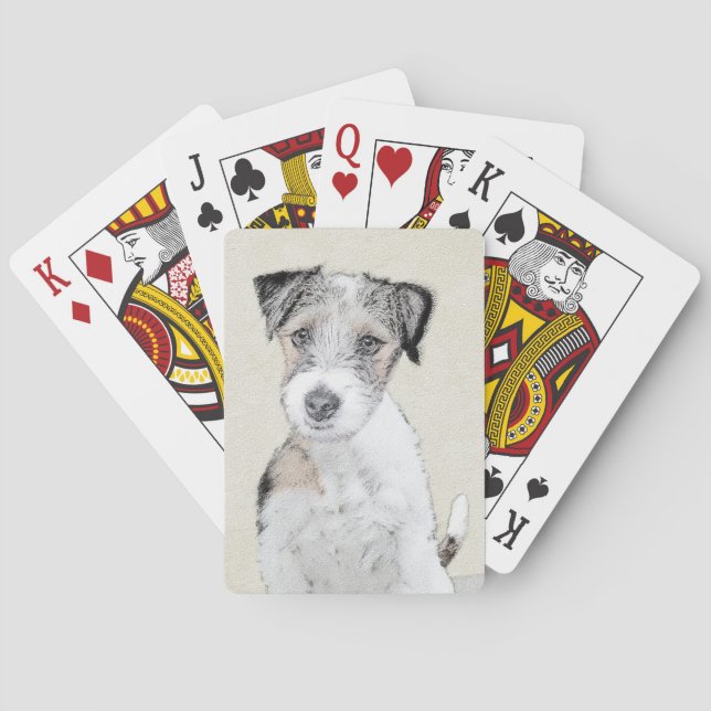Russell Terrier Rough Painting - Original Dog Art Playing Cards (Back)