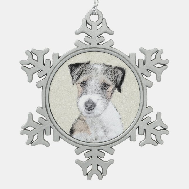 Russell Terrier Rough Painting - Original Dog Art Snowflake Pewter Christmas Ornament (Front)