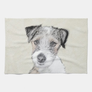 Russell Terrier Rough Painting - Original Dog Art Tea Towel