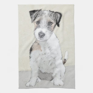 Russell Terrier Rough Painting - Original Dog Art Tea Towel