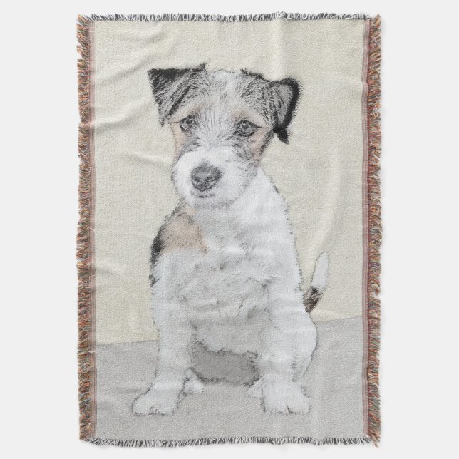 Russell Terrier Rough Painting - Original Dog Art Throw Blanket (Front Vertical)