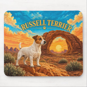 Russell Terrier, Sandstone Arch Vintage Watercolor Mouse Mat