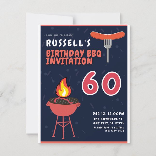 Russell's 60th Birthday BBQ Invitations (Front)