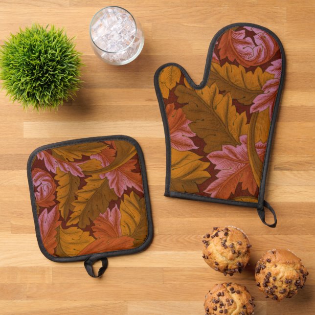 Russet and Gold Acanthus Leaves  Oven Mitt & Pot Holder Set (Top Down)