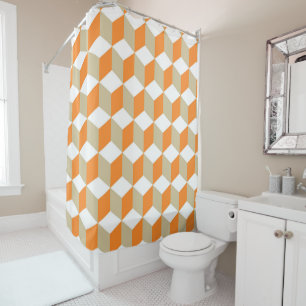 Russet Orange and Grey Isometric Cube Patterns Shower Curtain
