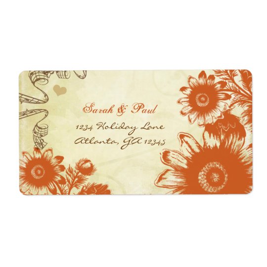 Russet Orange Vintage Flower Return Address Shipping Label