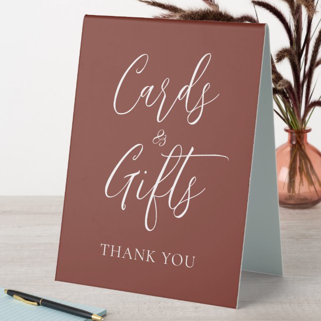 Russet Red and White Script Wedding Cards & Gifts (In SItu (Table))
