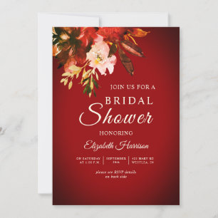 Russet Red Autumn Floral Bridal Shower Invitation
