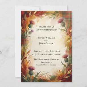 Russet Tartan Thistle Wedding Invitation