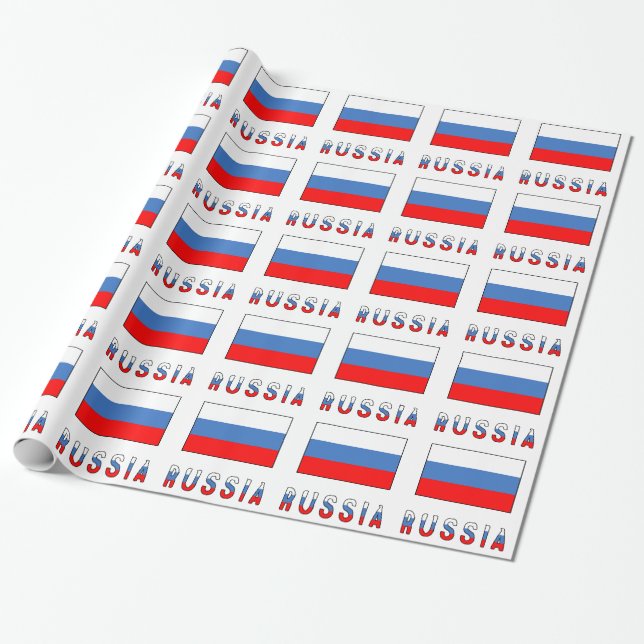 Russia and Russian Flag Wrapping Paper (Unrolled)