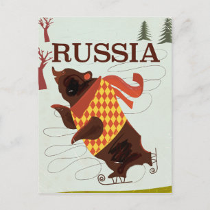Russia bear vintage travel poster postcard