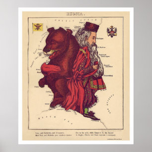 Russia Caricature Map 1868 Poster