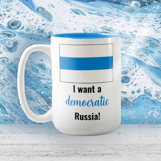 Russia Democratic English - White Blue White Flag Two-Tone Coffee Mug (Creator Uploaded)