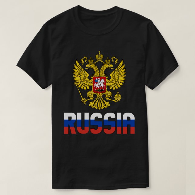 Russia Flag and Coat Of Arms Patriotic T-Shirt (Design Front)