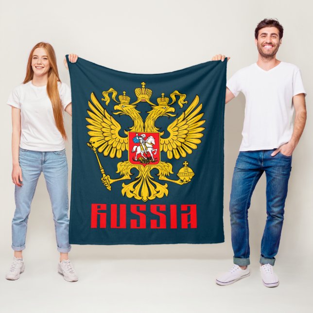 Russia Flag Imperial Eagle Russian Orthodox Fleece Blanket (In Situ)