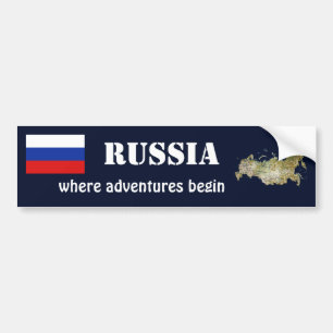 Russia Flag + Map Bumper Sticker